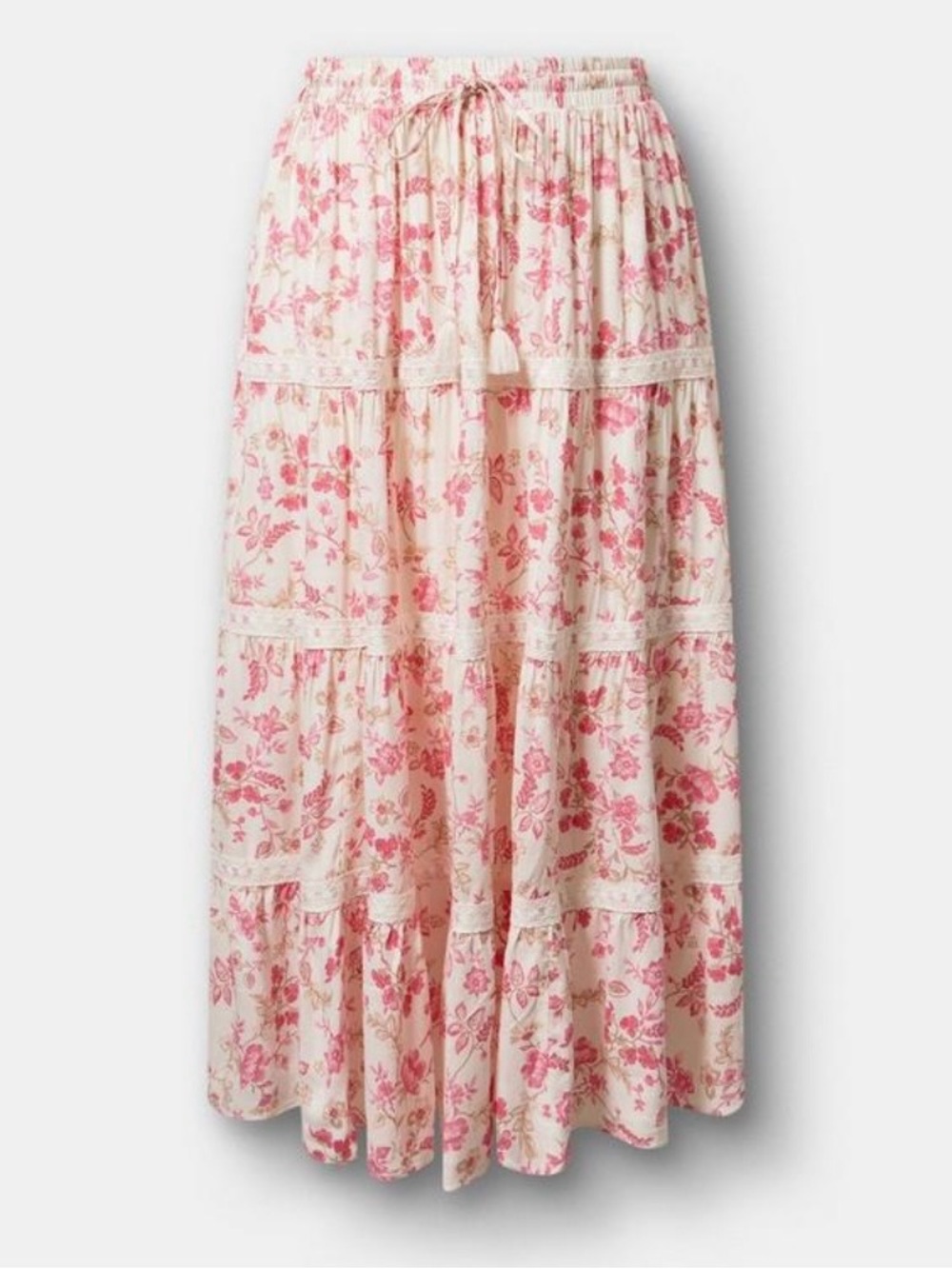 Torrid Tiered Maxi Skirt with Pink Floral Print - Size 0X - NWT!